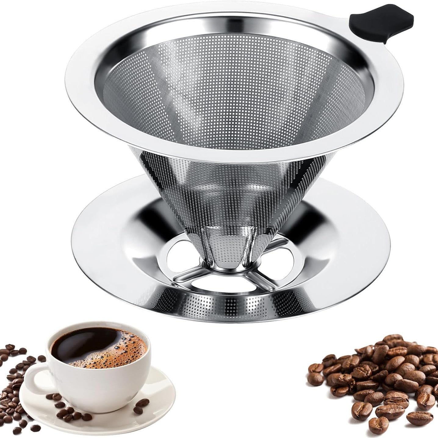 229785 - KASANNI Filtër kafeje prej çeliku inox, i ripërdorshëm, i lehtë për t’u pastruar, ideal për filtrimin e kafesë pa letër