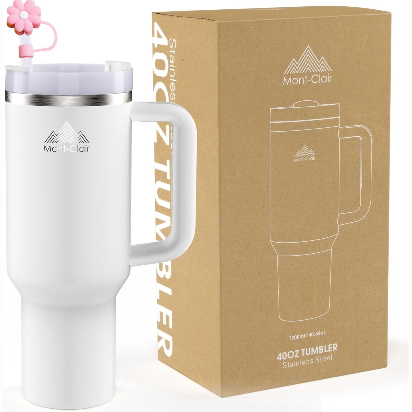 220393 - MONT-CLAIR Gotë 40oz e izoluar me kashtë, kapak dhe dorezë - 1200ml - Kuarc rozë