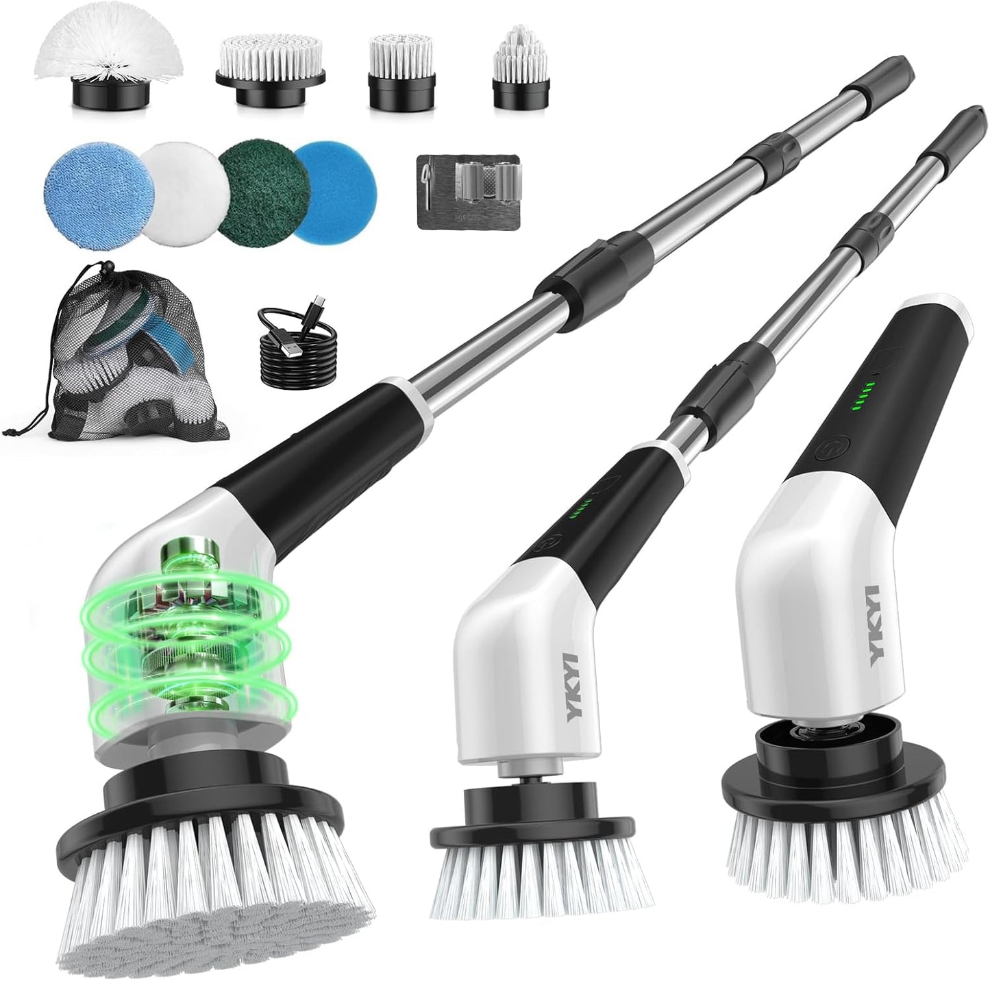 226879 - YKYI Furçë Pastruese Elektrike Rrotulluese me 8 Koka, Dorezë e Zgjatshme, 2 Shpejtësi, Bateri 2500mAh, IPX7 Rezistente ndaj Ujit