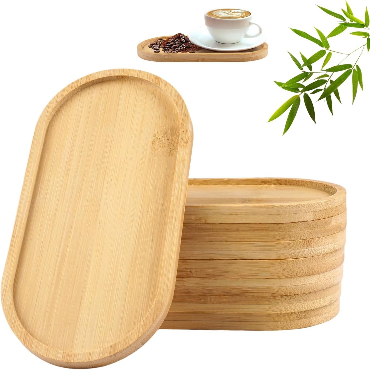 228906 - Set me 8 tabaka të vogla ovale prej druri, 17.5 x 8.8 x 1 cm, tabaka dekorative për ushqim, kafe, biskota