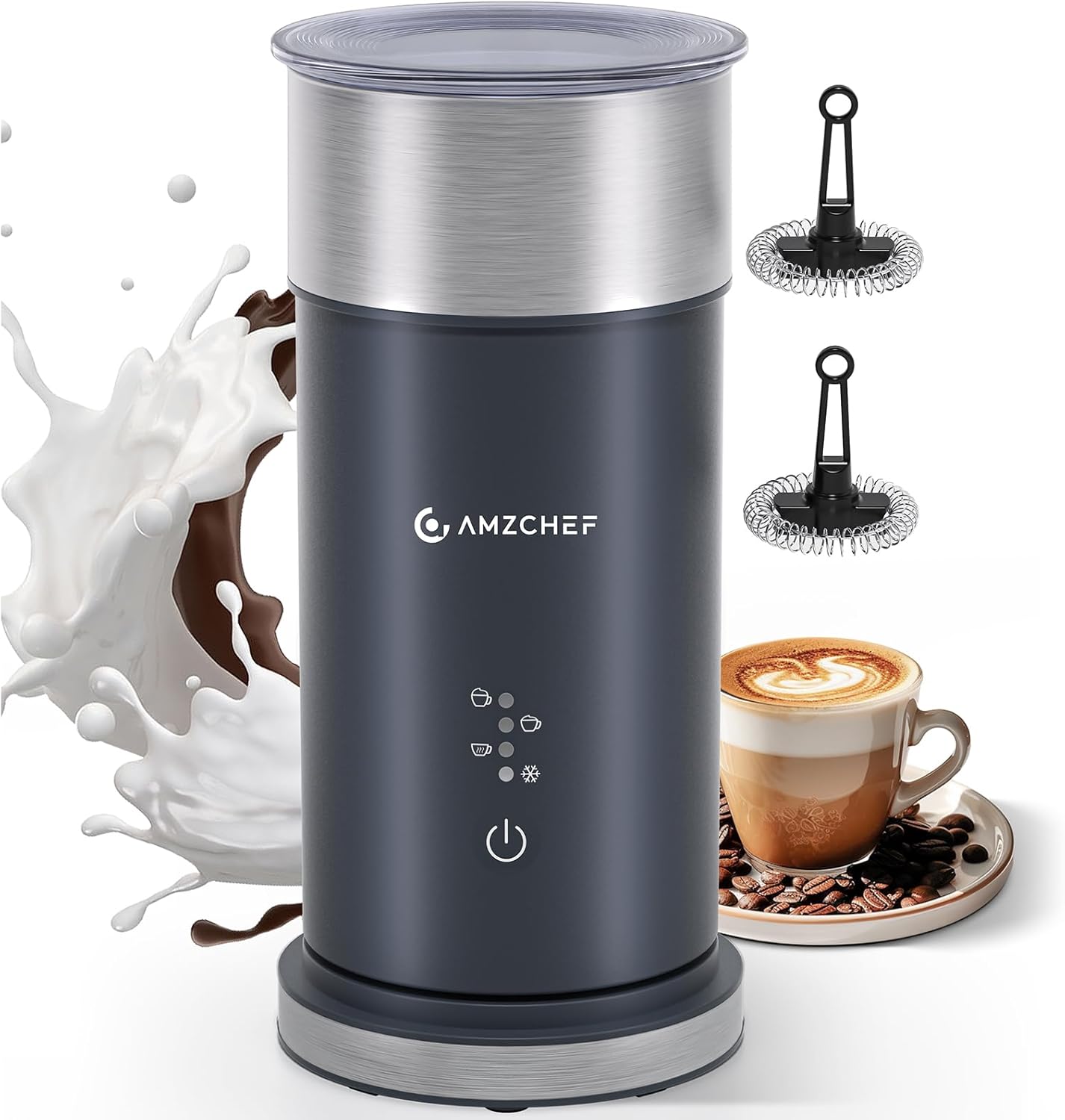 226399 - AMZCHEF 4-në-1 Shkumëzues Qumështi Elektrik IPX6, Ngrohës Qumështi 240ml, Çelik Inoks