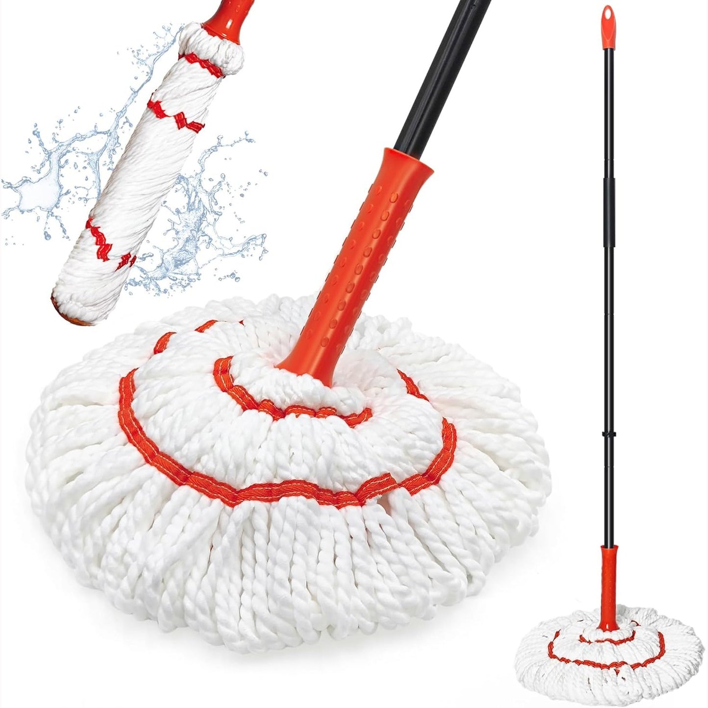 229295 - TIDYBLISS Mop dyshemeje, dorezë 145 cm, mop vetështrydhës, mikrofibre për përdorim shtëpiak dhe komercial, (Portokalli)