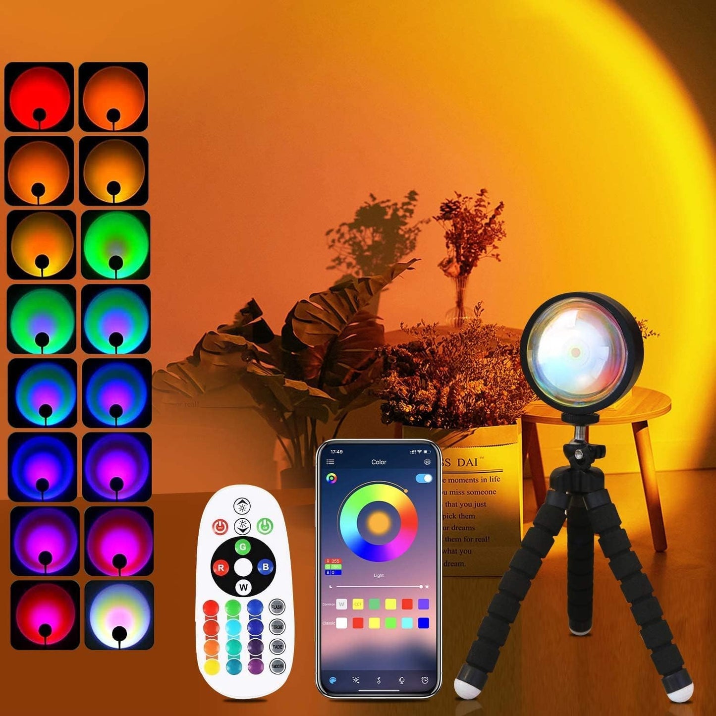 215183 - QUIGO Llambë Perëndimi të Diellit, Dritë Nate LED, Projektor Neoni, Llambë RGB për Komodinë