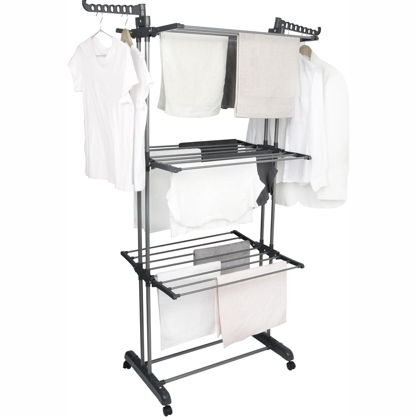 246770 - BARGAIN FACTORY Raft tharës rrobash, gri, 4 nivele, e palosshme, çelik inox, për brenda dhe jashtë