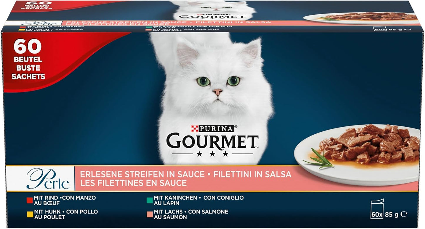 218066 - GOURMET PERLE Ushqim i lagësht për mace, Përzierje e Varieteteve, Pako me 60 copë (60 x 85g)