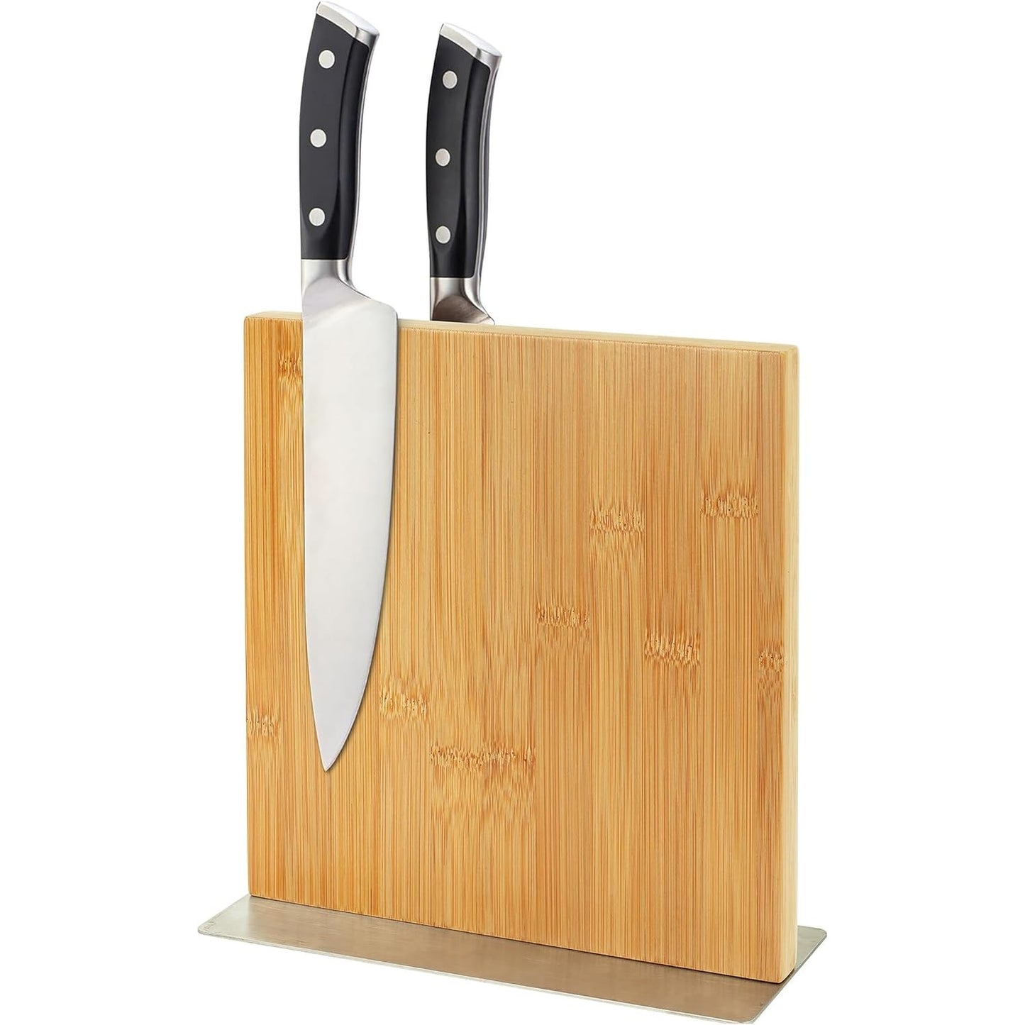 227774 - RELAXDAYS Bllok thikash magnetik, bambu dhe çelik inox, 23 x 25 x 10 cm, mbajtëse thikash, natyrale/argjend