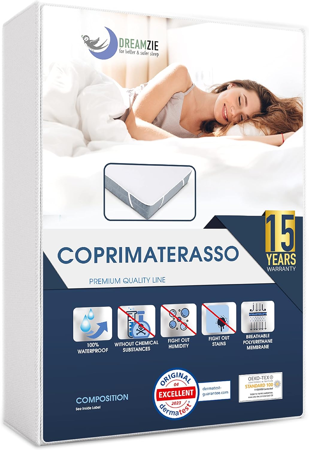 228228 - Mbrojtëse Dysheku Dreamzie 160x200 cm e papërshkueshme nga uji, Oeko-Tex - Mbrojtëse Dysheku prej Pambuku me 4 Kënde Elastike
