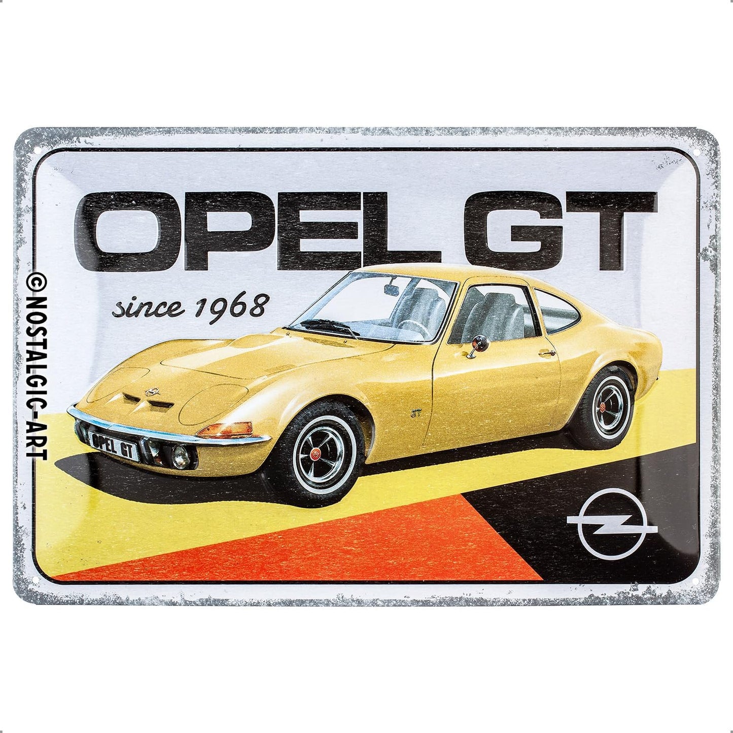 219572 - Tabelë Retro prej kallaji me Art Nostalgjik, 20 x 30 cm, Opel – GT që nga viti 1968, Produkt Origjinal i Licencuar (OLP), E bërë prej Metali, Dizajn Vintage