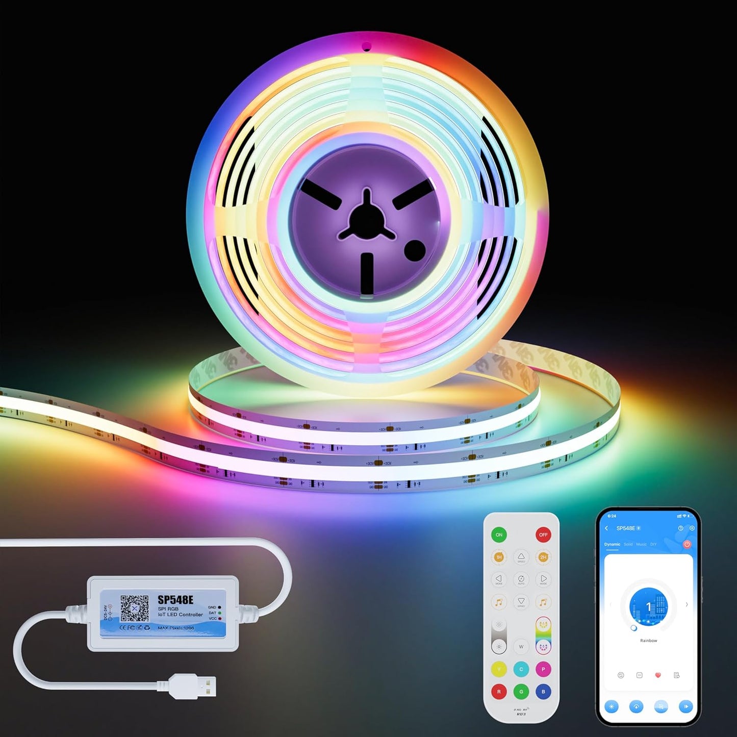 222541 - OULARA Shirit LED RGB+IC USB COB, 2M, i adresueshëm, fleksibël, funksion drite me Alexa/Asistent Google, modalitet muzike për televizor, dekorim 'bëje vetë' për festa