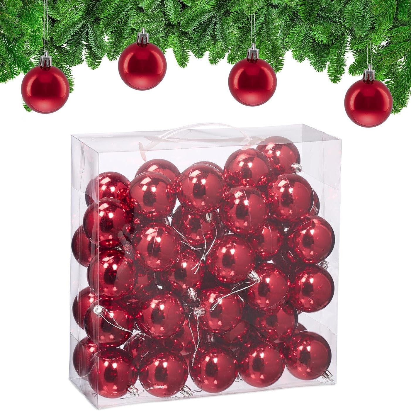 223814 - RELAXDAYS Zbukurime Krishtlindjesh, set me 50 copë, material: plastike, diametri: 6 cm, dekorime festive për pemën e Krishtlindjeve, të kuqe