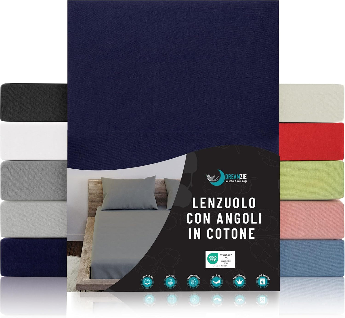 220399 - DREAMZIE Çarçaf i Lidhur 70x160cm - Pambuk i Çertifikuar Oeko Tex - Blu e Errët