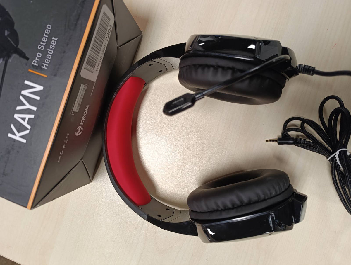 309128 - KROM KAYN - Auricular Gaming Stereo me zë, Altoparlantë 50 mm, Diademë e rregullueshme, Mikro fleksibël, Jack 3.5 mm, i pajtueshëm Nintendo Switch, PS4, PS5, PC, Ngjyrë e zezë, e kuqe