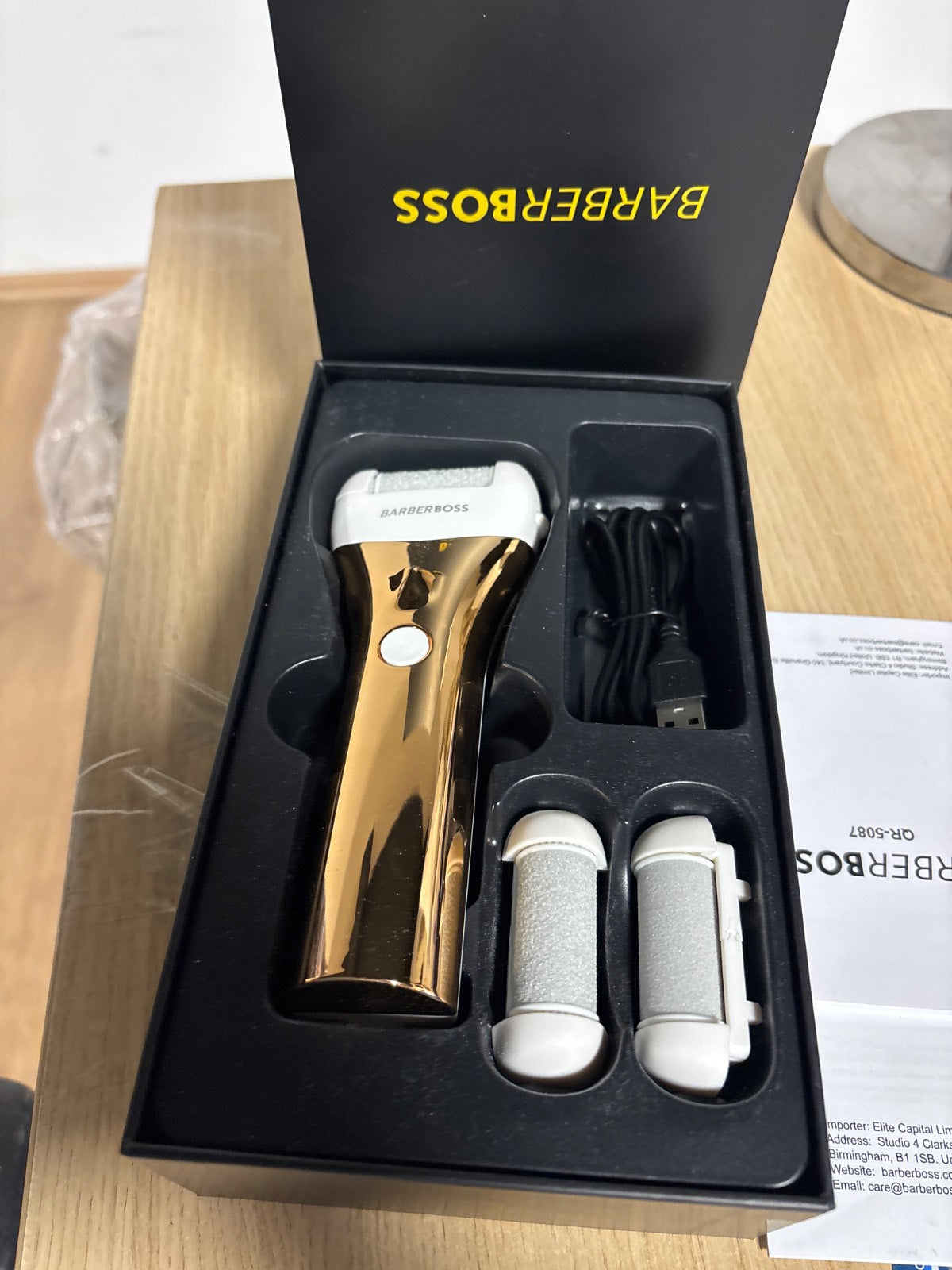 297082 - BARBERBOSS Limë elektrike për këmbë, për heqjen e lëkurës së fortë, set profesional për pedikyr QR-5087