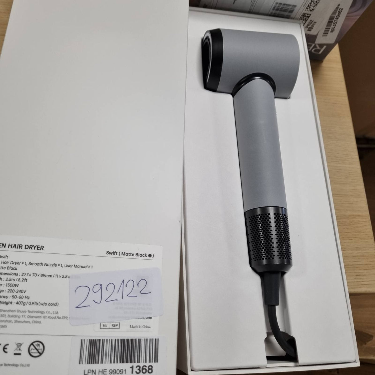 292122 - LAIFEN Tharëse flokësh me 200 milionë jone negative, 110,000 RPM, motor pa furça, tharje e shpejtë, zhurmë e ulët, grykë magnetike, ngjyrë e zezë