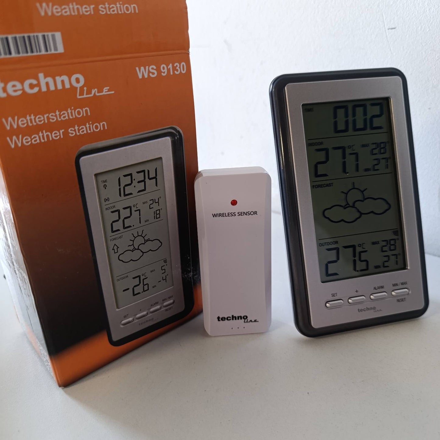 322390 - TECHNOLINE Stacion Meteorologjik Pa Tel WS 9130, Sensor të Jashtëm, Temperaturë Brendshme/Jashtme, Parashikim Moti, Orë Radio DCF, Memorie Min/Maks, Ekran LCD, E Zezë