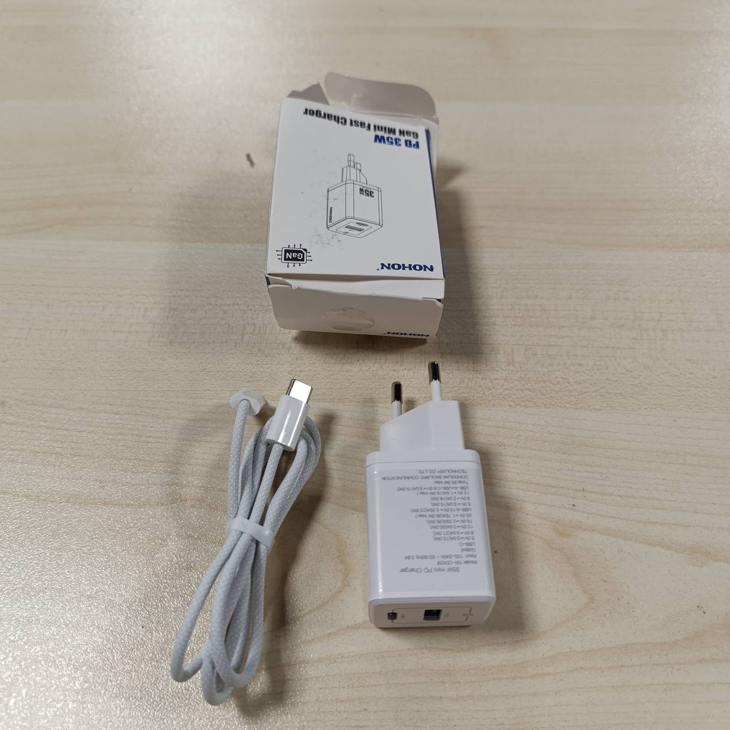 267178 - NOHON Karikues i Shpejtë USB-C: Adaptor Energjie USB-C 35W me Kabllo Karikimi 60W Type-C 1M, Karikues Telefoni GaN me 2 Porta i Kompatibil me iPhone 15/14/13/12 Mini Pro Max, iPad Air/Pro, Samsung, Pixel (i Bardhë)