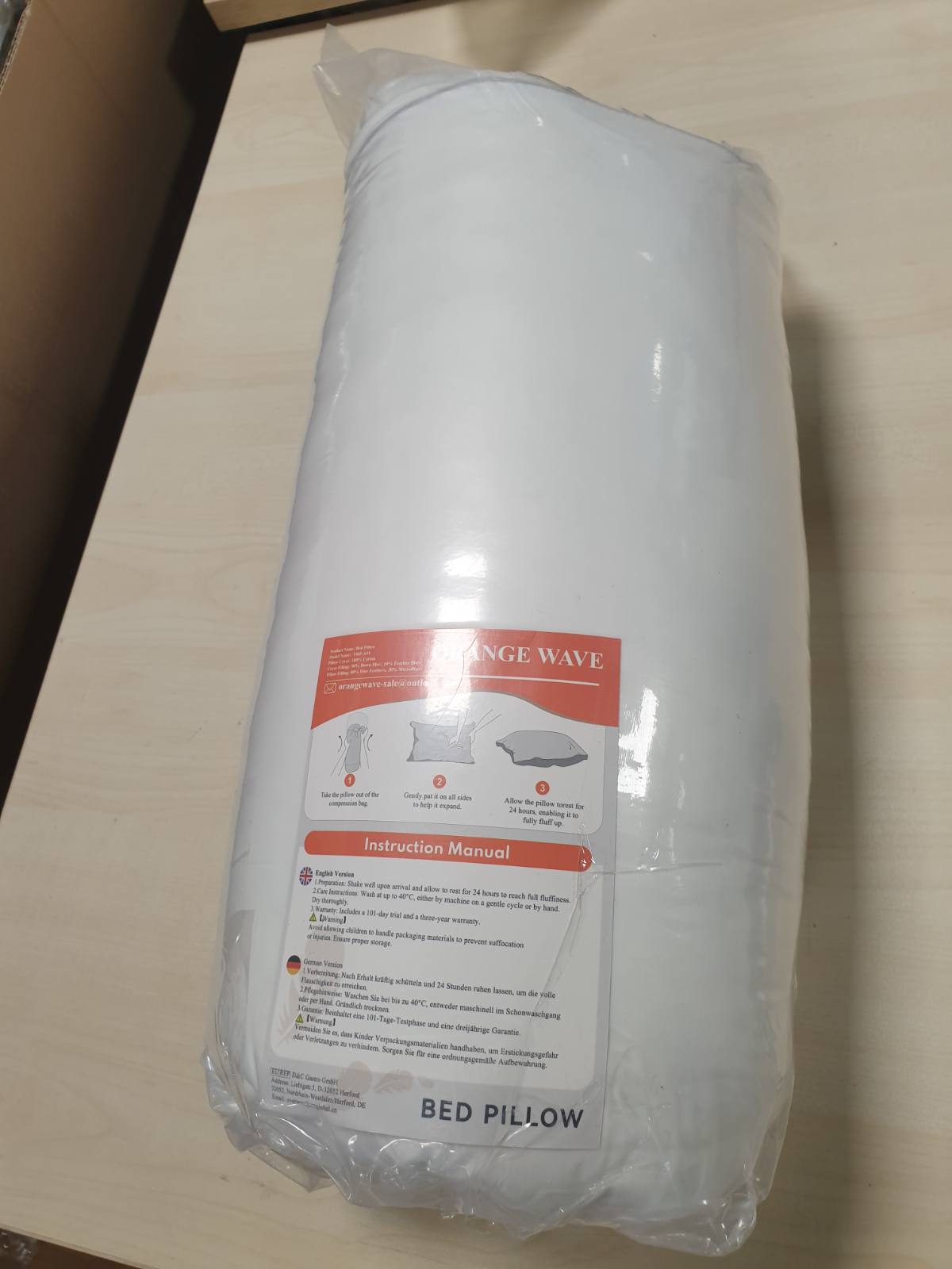 175321 - JASTËK ME VALË PORTOKALLI Jastëk me 3 Dhoma me Pupla 80x80 cm, Material RDS & Oeko-Tex, Jastëk Shtrati me Kombinim të Dyfishtë të Butësisë dhe Mbështetjes