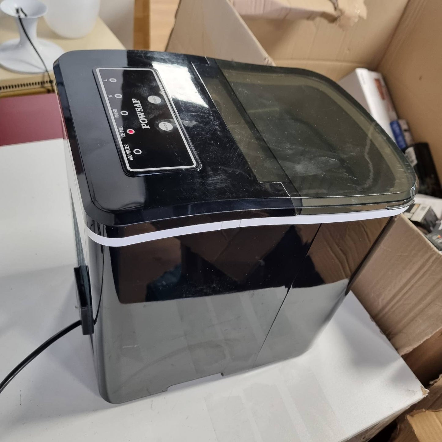 288240 - POWSAF Makinë akulli vetëpastruese, 12 kg/24 orë, 9 kube gati në 8 minuta, e lëvizshme për në shtëpi/zyrë/kamping - e zezë