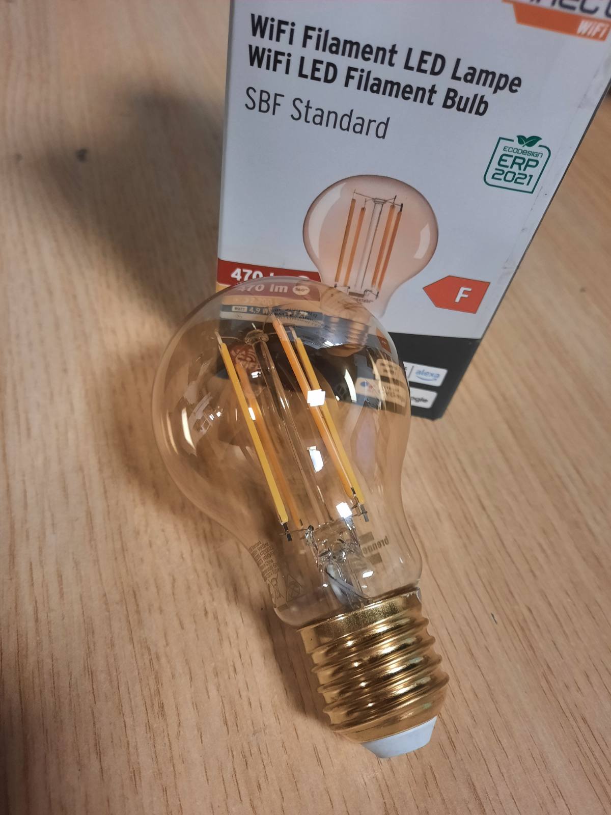 186449 - BRENNENSTUHL Llambë LED Filamenti Connect WiFi, E27, 470lm, 4.9W, Bardhë e Ngrohtë 2200K, Errësim i Vazhdueshëm, Retro, Pajtueshme me Amazon Alexa dhe Google Assistant, Aplikacion Falas