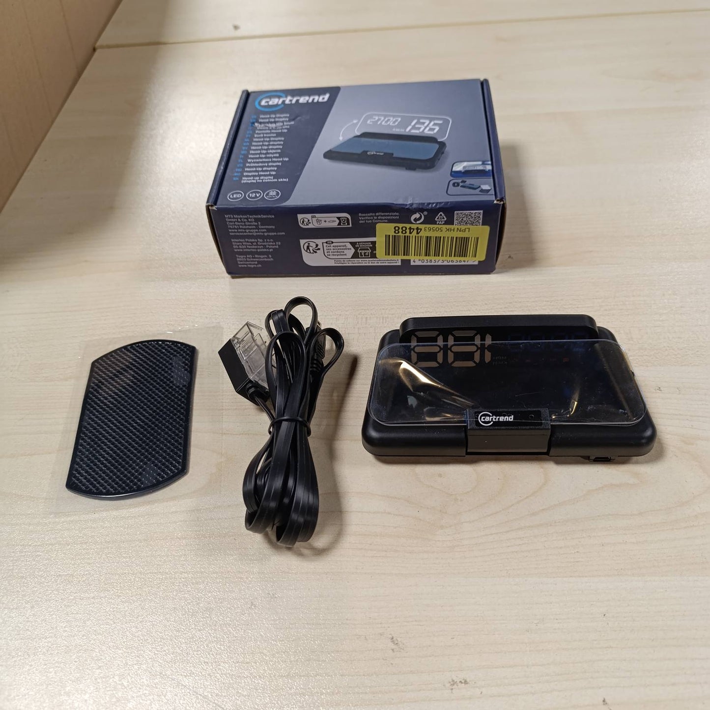 292493 - Cartrend Head-Up OBD2 & HUD, ekran shpejtësie, takometër, matës temperature uji, RPM motori, 12V