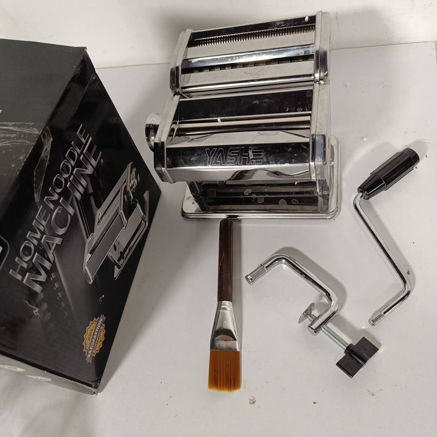 288351 - Makinë manuale për makarona prej çeliku inox, me dy gjerësi, rul dhe prerës çeliku inox, 7 trashësi të rregullueshme për makarona, spageti, fettuccine, lazanja