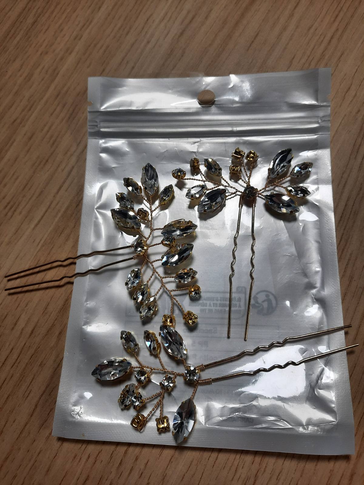 318591 - CUBAHOP 3 Kapëse flokësh për nusëri, Kristali, Aksesorë për dasma, ngjyre e artë