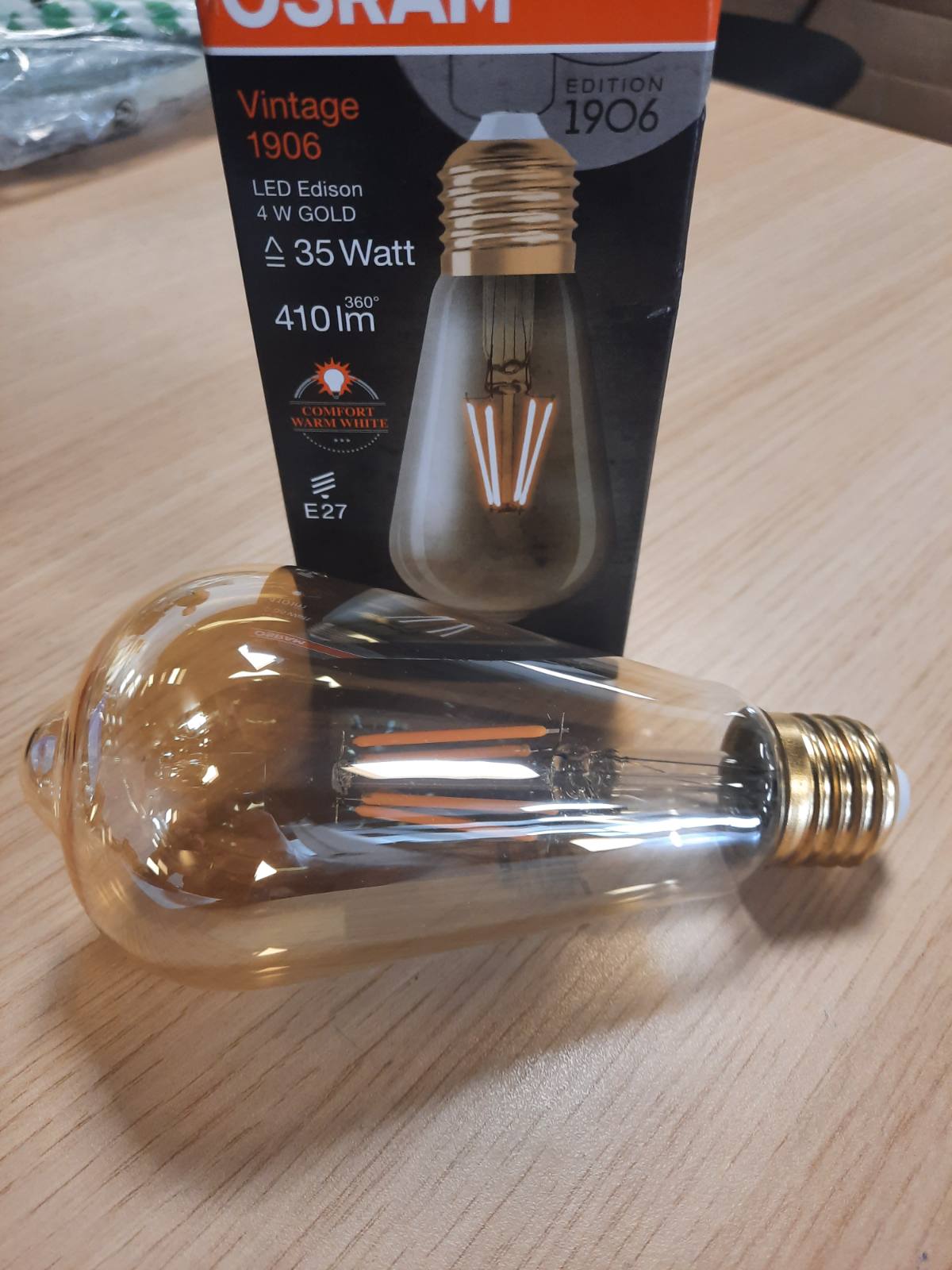 225070 - OSRAM Llambë LED Vintage 1906 Classic Edison FIL, E27, ari, 4W, 410lm, 2400K, ngjyrë drite e bardhë e ngrohtë