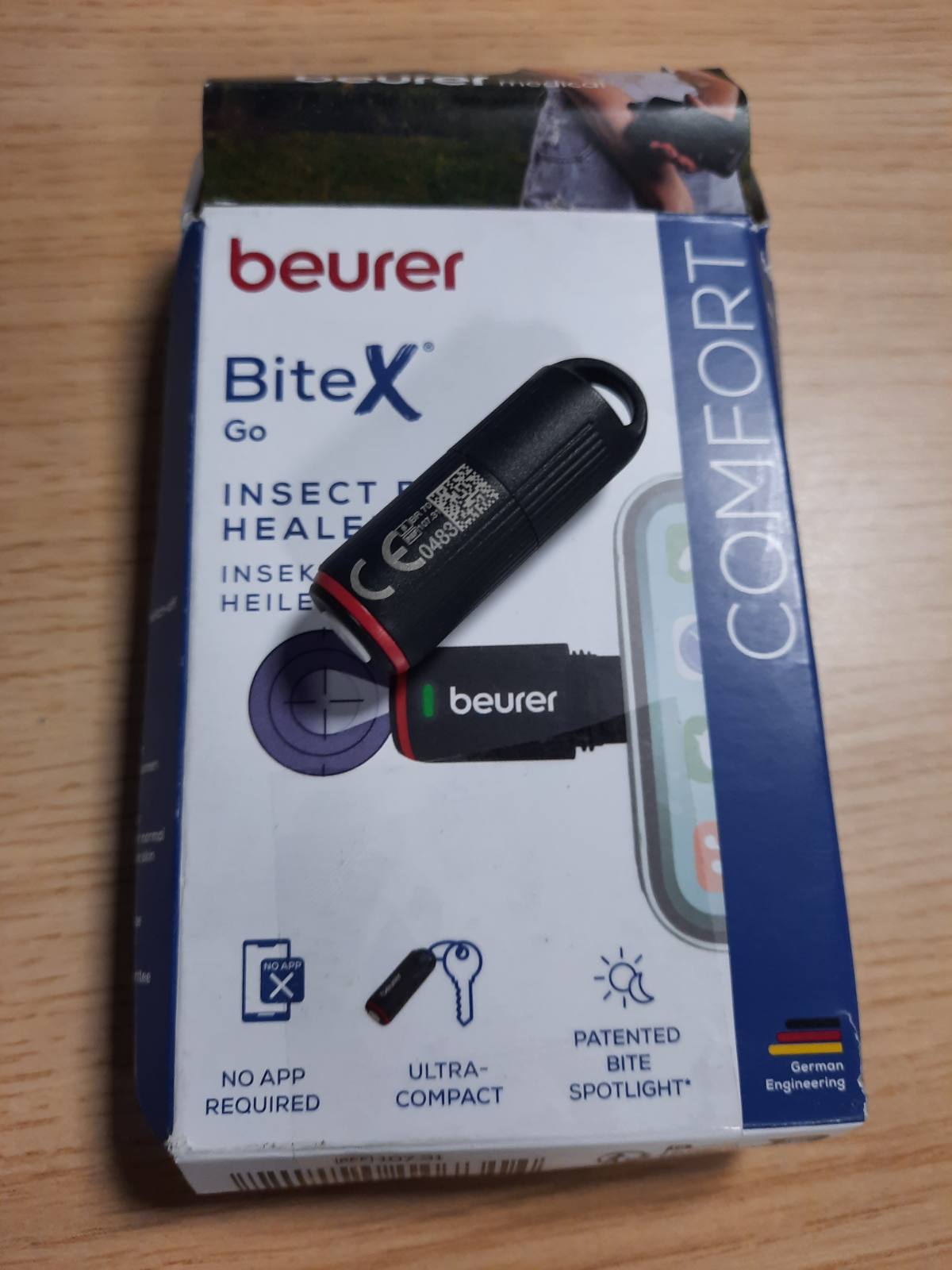 297027 - BEURER Shërues Elektrik i Pickimeve të Insekteve BiteX Go Deep, Ngjyrë e Zi, për Android dhe iPhone (USB-C), me Dritë, Pesha: 100g