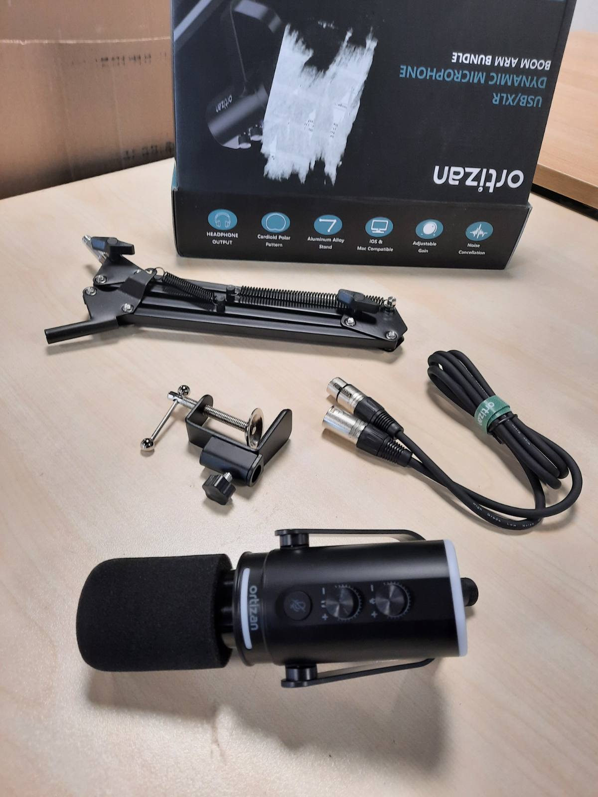 273333 - ORTIZAN Mikrofonë Dinamë XLR/USB, Mikrofon Lojërash me Buton Heshtjeje, Efekte Reverbimi, Anulim Zhurme, Mikrofon Podcast-esh