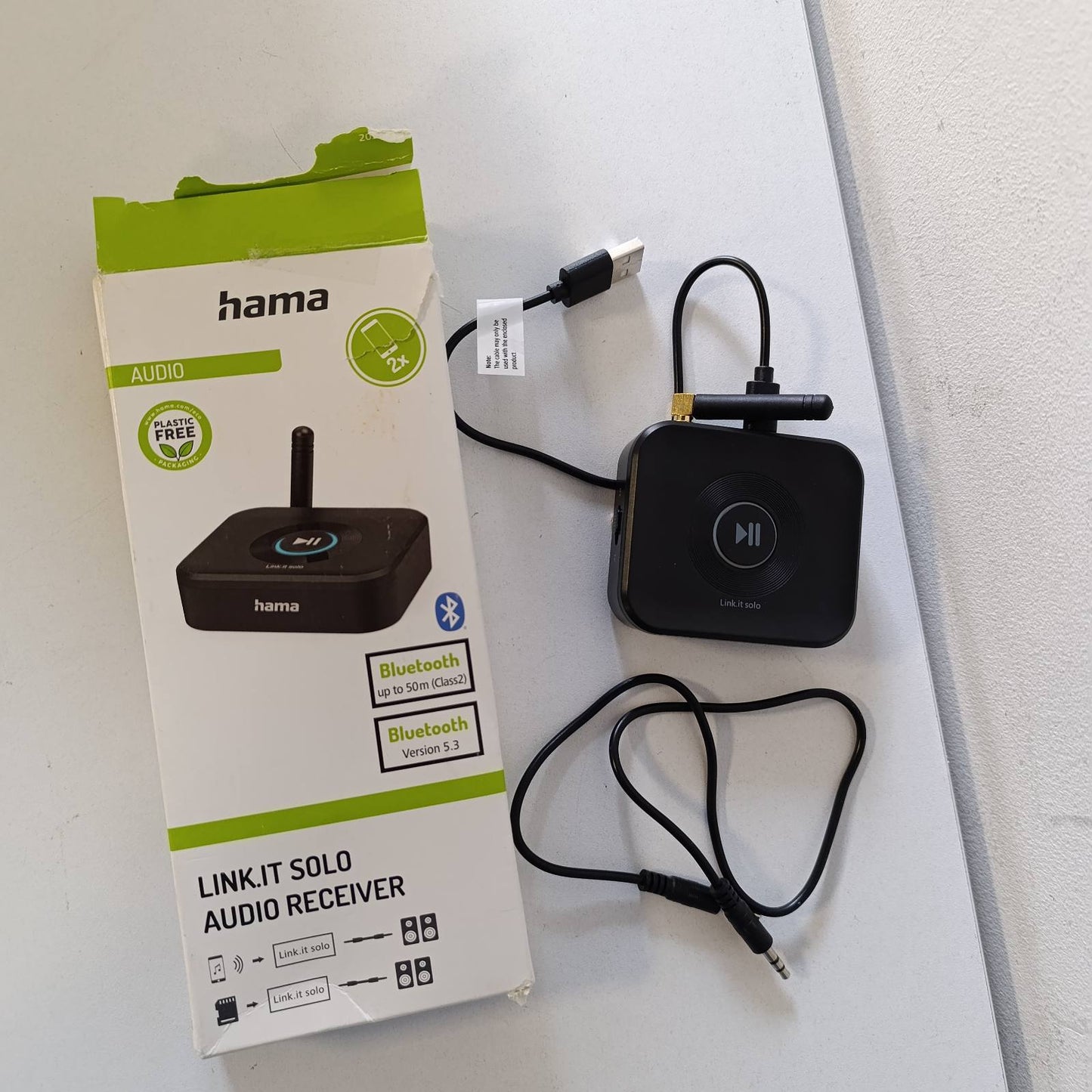 276702 - HAMA Përshtatës Bluetooth për sisteme stereo dhe altoparlantë – marrës Bluetooth, hyrje aux 3.5 mm, furnizim USB-A – USB-C, vend microSD