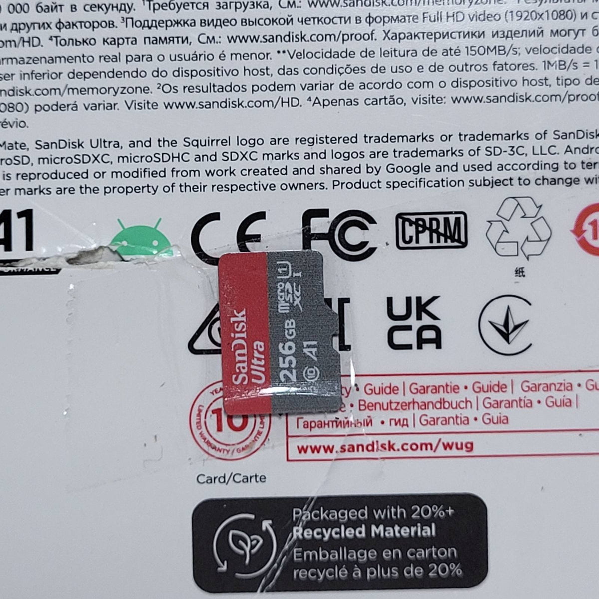 295754 - SAN DISK Kartë memorieje Ultra Android microSDXC UHS-I 256 GB + Adaptor (A1, Klasa 10, U1, video Full HD, shpejtësi leximi deri në 150 MB/s)
