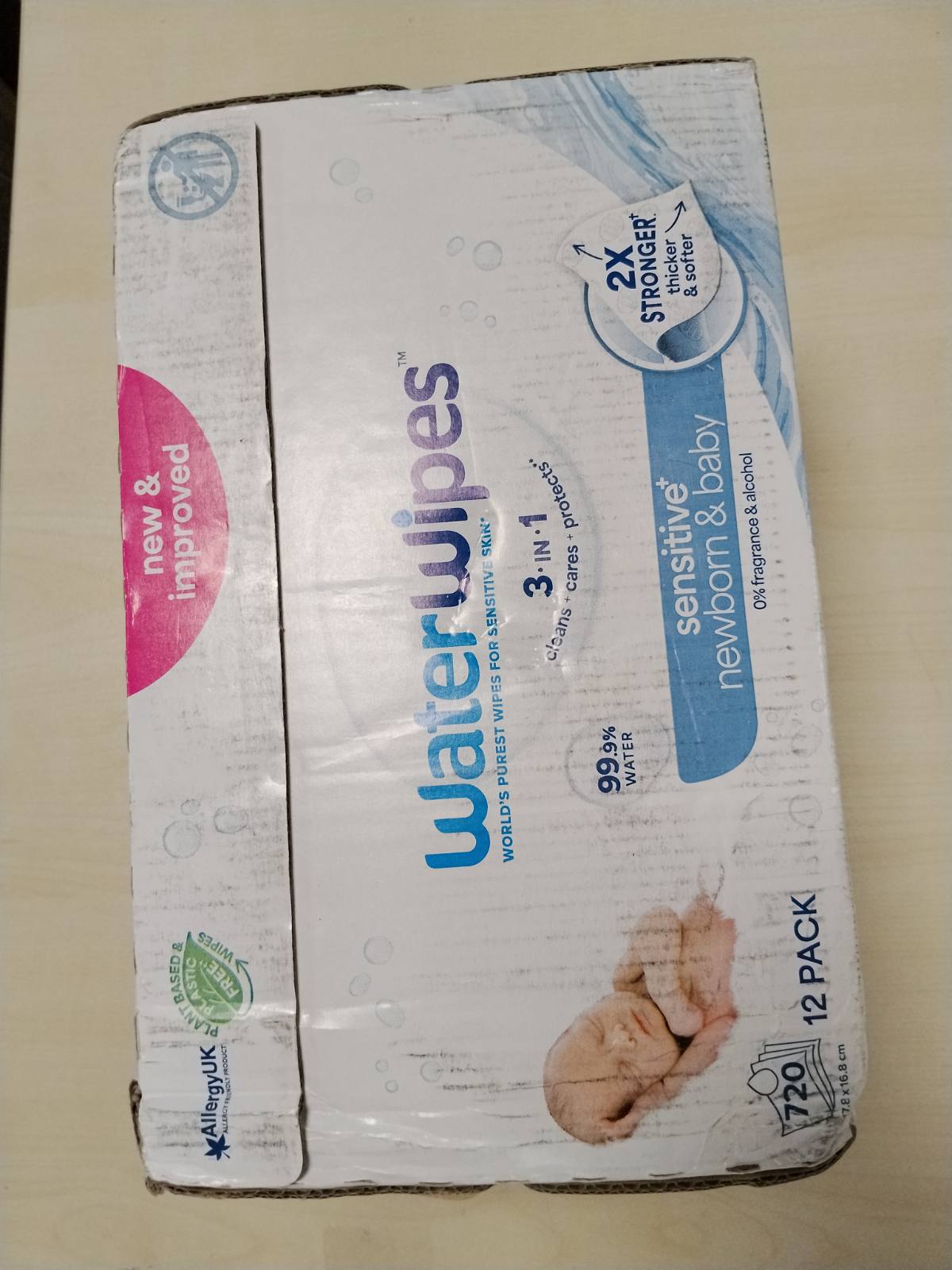 296759 - WATERWIPES Peceta Sensitive+ për të porsalindur dhe bebe, 720 peceta (pako me 12), 99.9% ujë, pa aromë