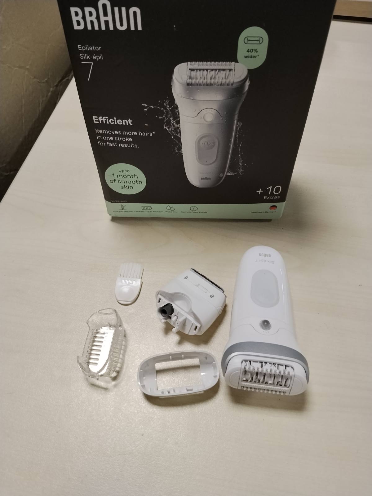315214 - lator elektrik pa tel Silk·épil 7 për femra, 7-241, kokë e gjerë, krehër prerës, përdorim i lagësht dhe i thatë, heqje e butë e qimeve