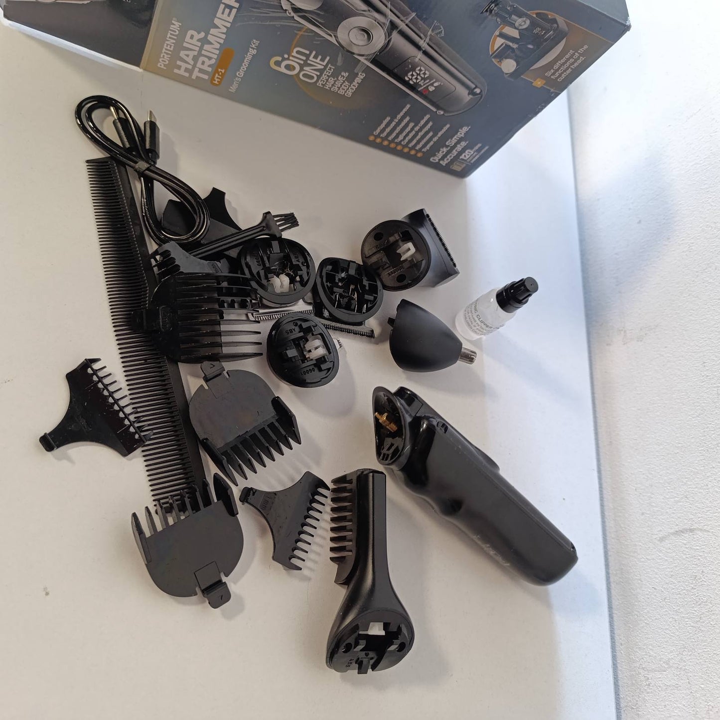 316193 - PORTENTUM Perrëse mjekre për meshkuj - Set me 21 pjesë - LED - Rrojtore elektrike - 6 koka - 7 krehëra - USB-C - Jetëgjatësi baterie 120 minuta