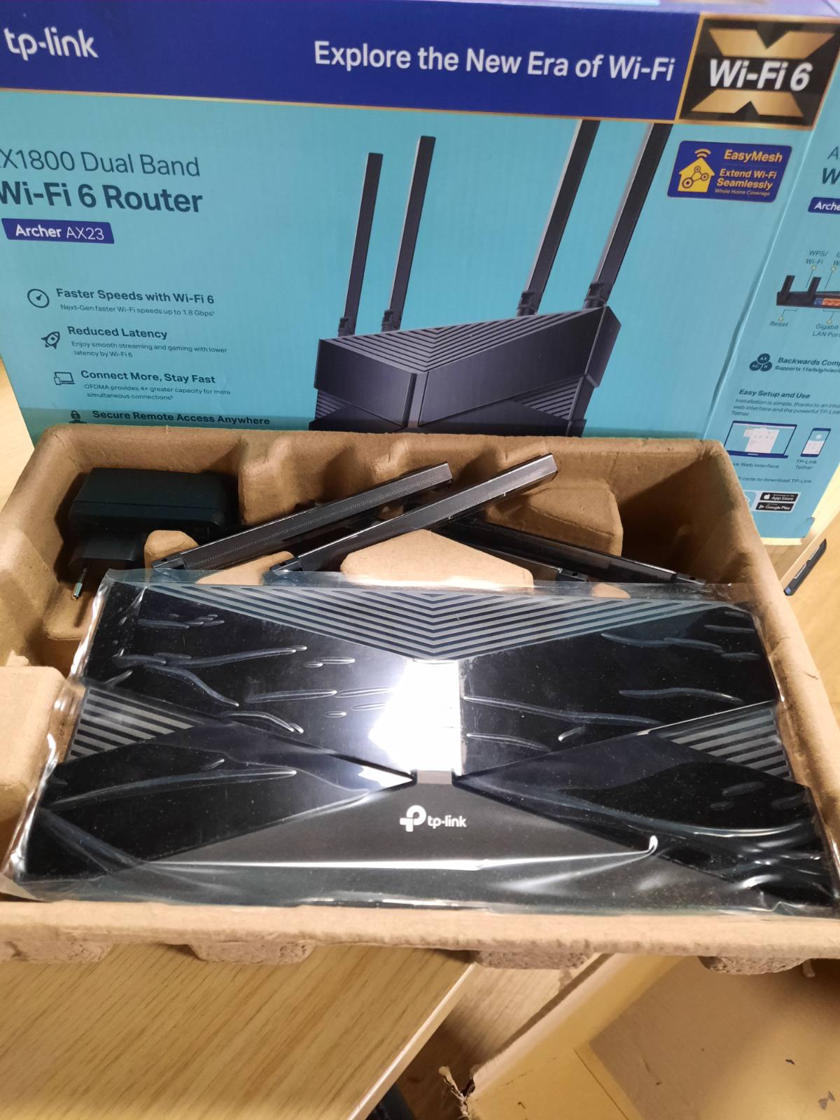 273203 - TP-LINK Routeri Archer AX23 AX1800, dy banda Wi-Fi 6 (1201Mbps 5GHz, 574Mbps 2.4GHz, 4 × Porta Gigabit LAN, WPA3, Kujdes në Shtëpi, Aplikacion Tether), Nuk Mbështet Funksionin DSL