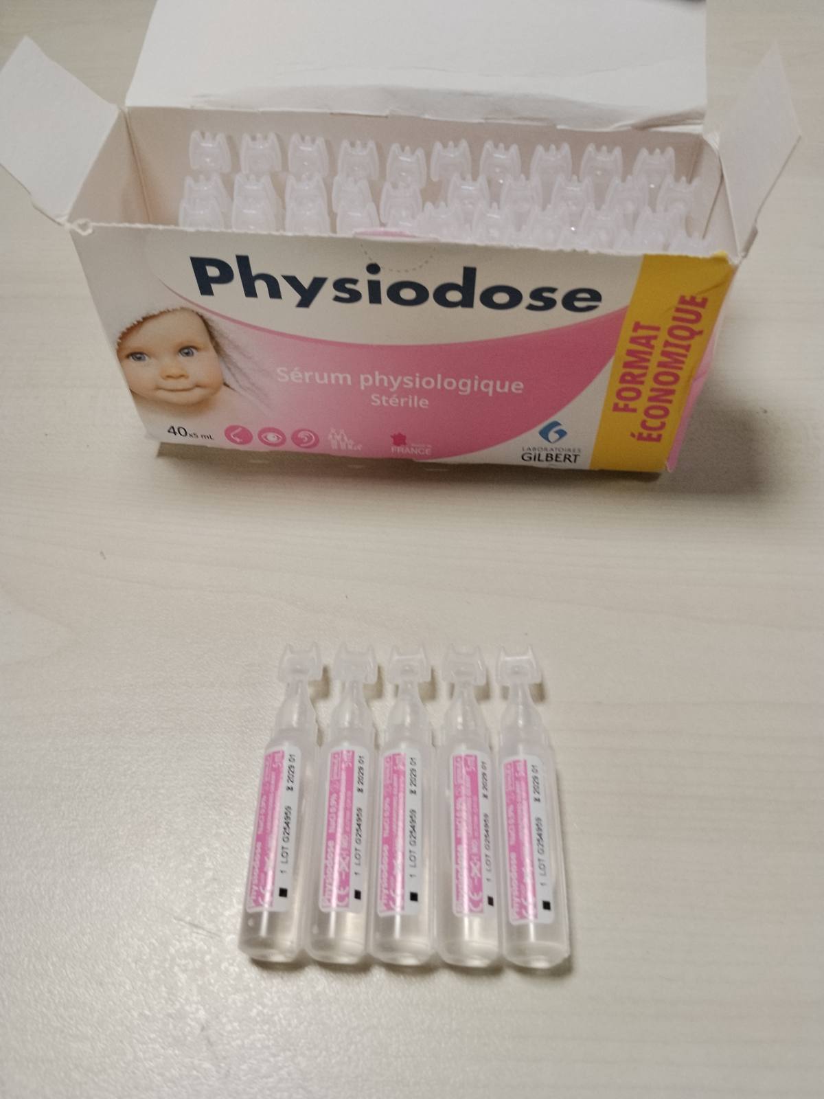 318934 - LABORATORI GILBERT – Serum Fiziologjik Physiodose - Kuti me 40 shishe me dozë të vetme prej 5 ml