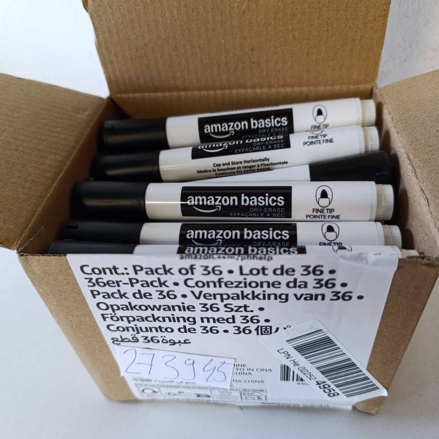 273945 - AMAZON BASICS Markera për tabelë të bardhë me erë të ulët, me majë të hollë, të zeza, 36 copë
