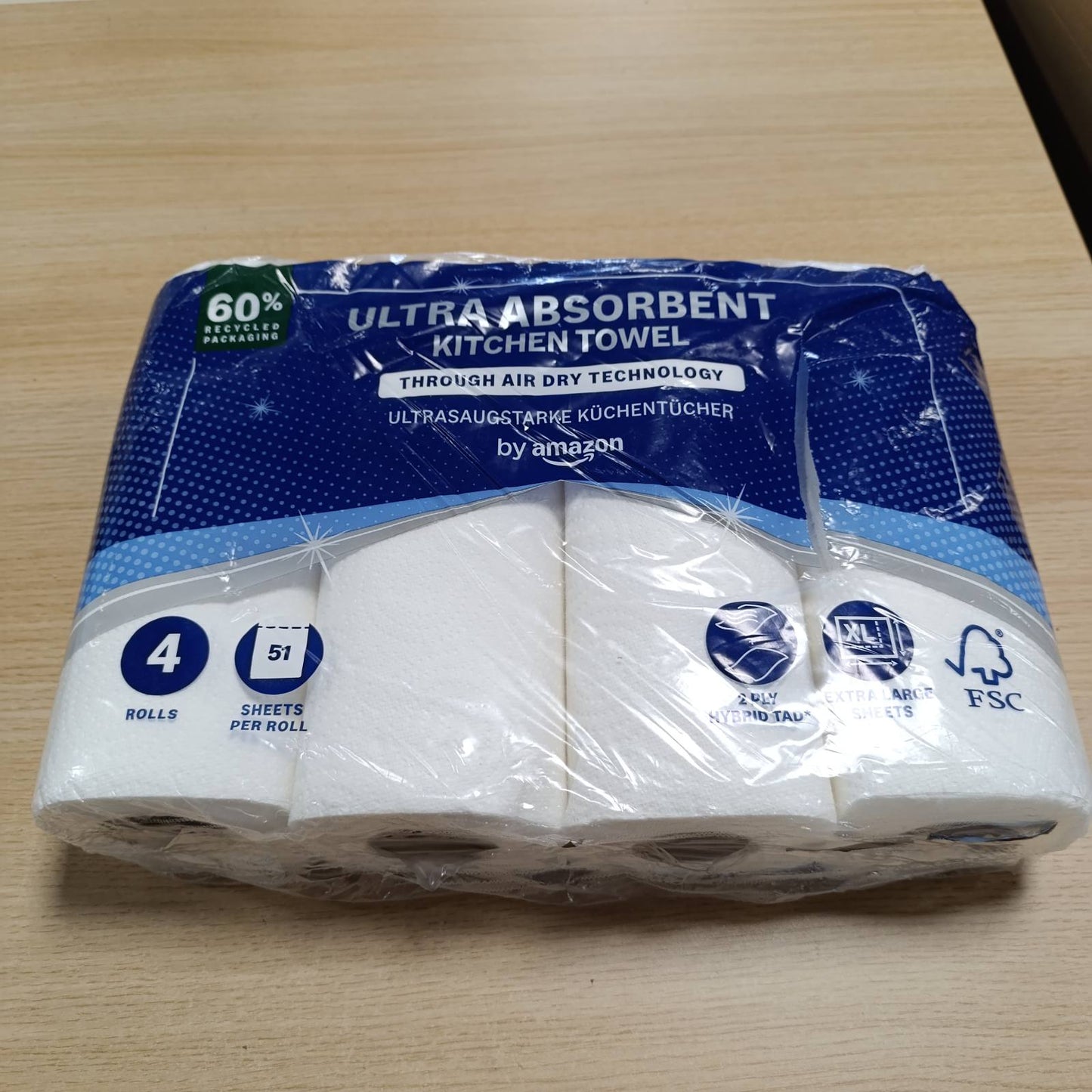 319205 - AMAZON Peshqir letre ultra-thithës, 4 rrotulla (1 pako), 51 fletë për rrotull, të certifikuara nga FSC