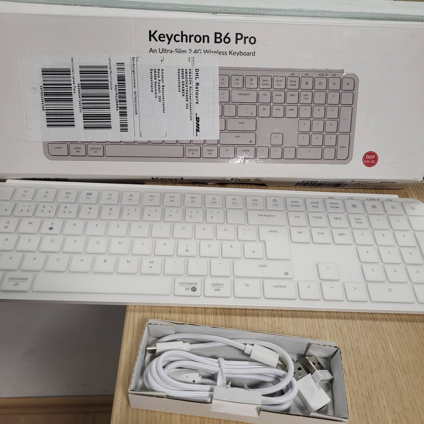 276387 - KEYCHRON B6 PRO TASTIERË ULTRA E HOLLË PA TEL, 2.4 GHz/Bluetooth 5.2, PARAQITJE 100% GJERMANE-ISO, JETËGJATËSI E GJATË E BATERISË, E PROGRAMUESHME ME ZMK, E PAJTUESHME ME MAC, WINDOWS DHE LINUX, E BARDHË FILDISHI