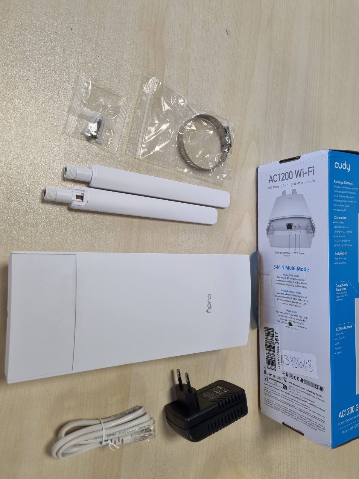 319618 - CUDY AC1200, Pikë aksesi pa tel, IP65, Gigabit RJ45, MU-MIMO, përshtatës PoE i përfshirë, AP1300-i jashtëm