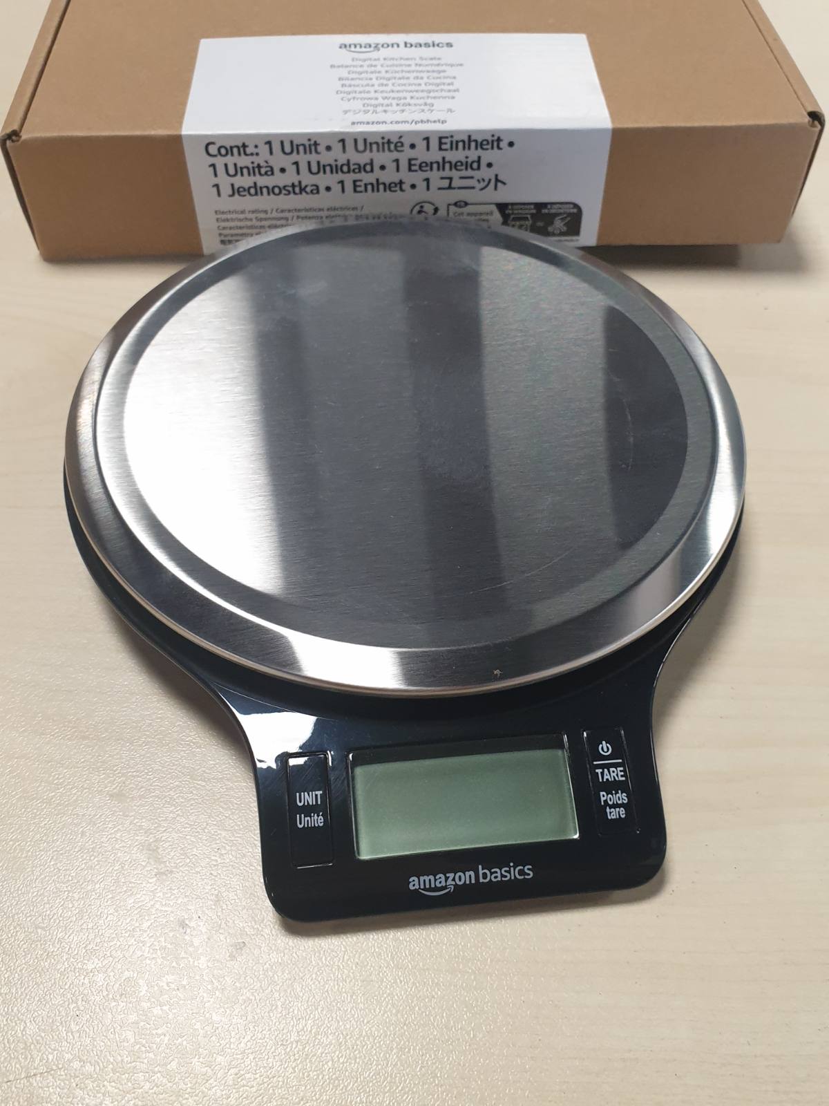 186020 - AMAZON BASICS Peshore Dixhitale Kuzhinë me Ekran LCD, Materiale Çelik Inoks, Pa BPA, Kapacitet Peshe deri në 5kg, E Zezë, Bateri të Përfshira