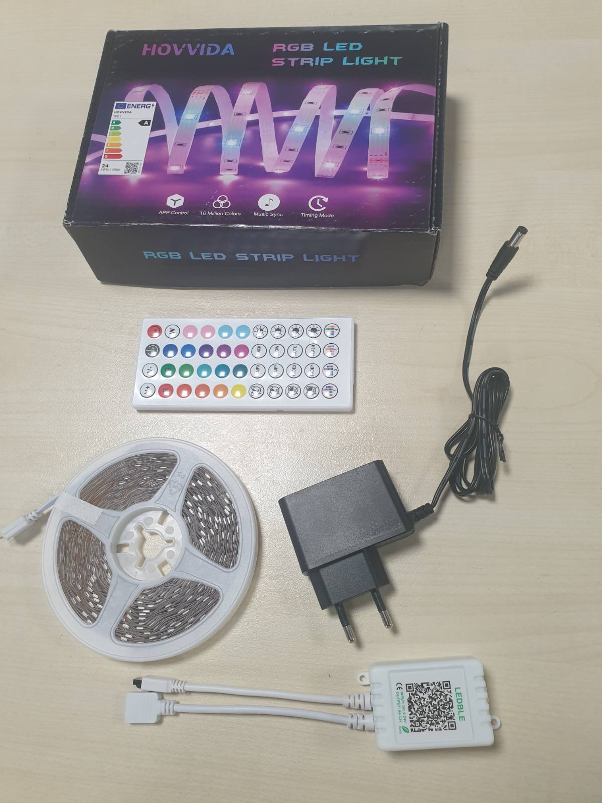 224508 - HOVVIDA Shirit LED, 10M, 30 LED/metër, RGB, 300 LED, aplikacion dhe telekomandë, modalitet muzike, modalitet kohe