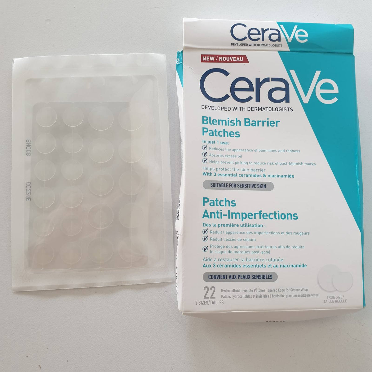 301155 - CERA VE - Njolla për njolla - 2 madhësi (10 dhe 12 mm) - Teknologji hidrokoloide - Njollë për puçrra x22