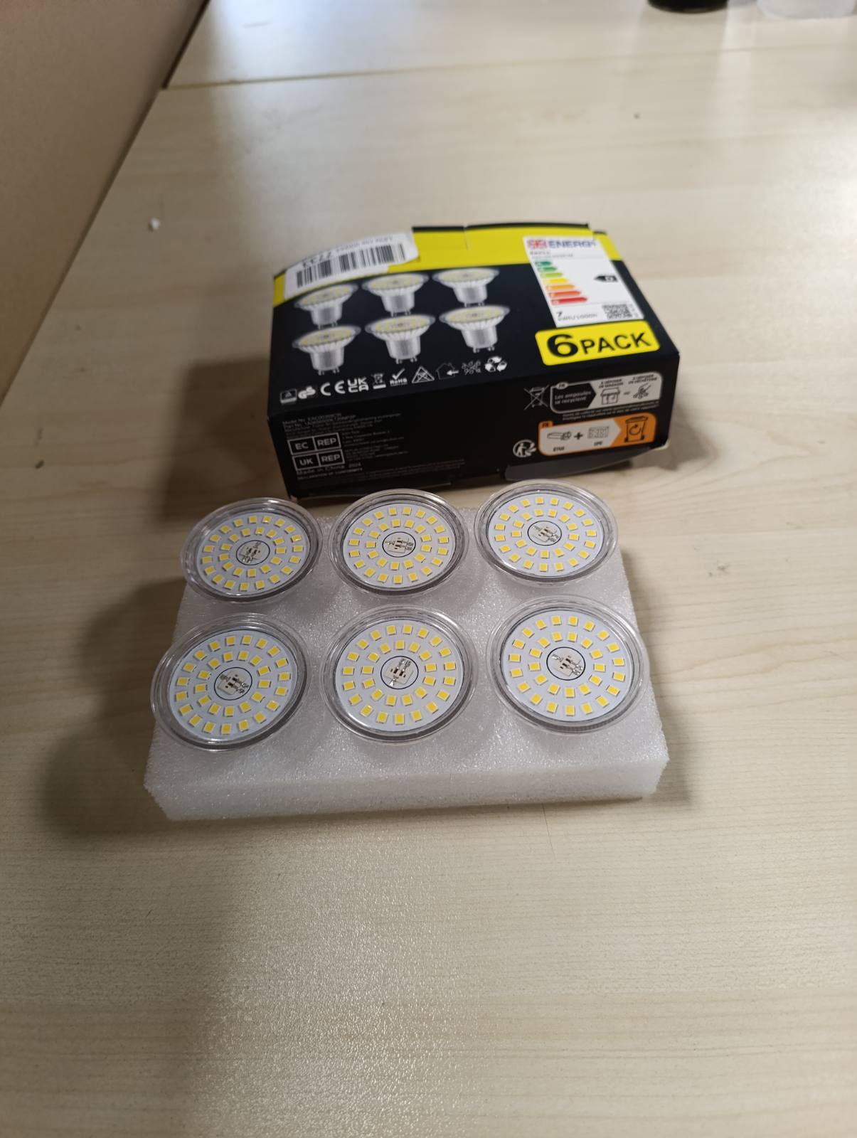 162937 - EACLL Llampa LED GU10 6.5W ekuivalente me 100W Halogjene, Pako prej 6 copë, 790lm, Bardhë e Ftohtë 6500K, Drita Reflektuese pa Drithërime, AC 230V, Këndi i Rrezetimit 120°, Llampa Reflektuese të Shkurtra pa Errësim