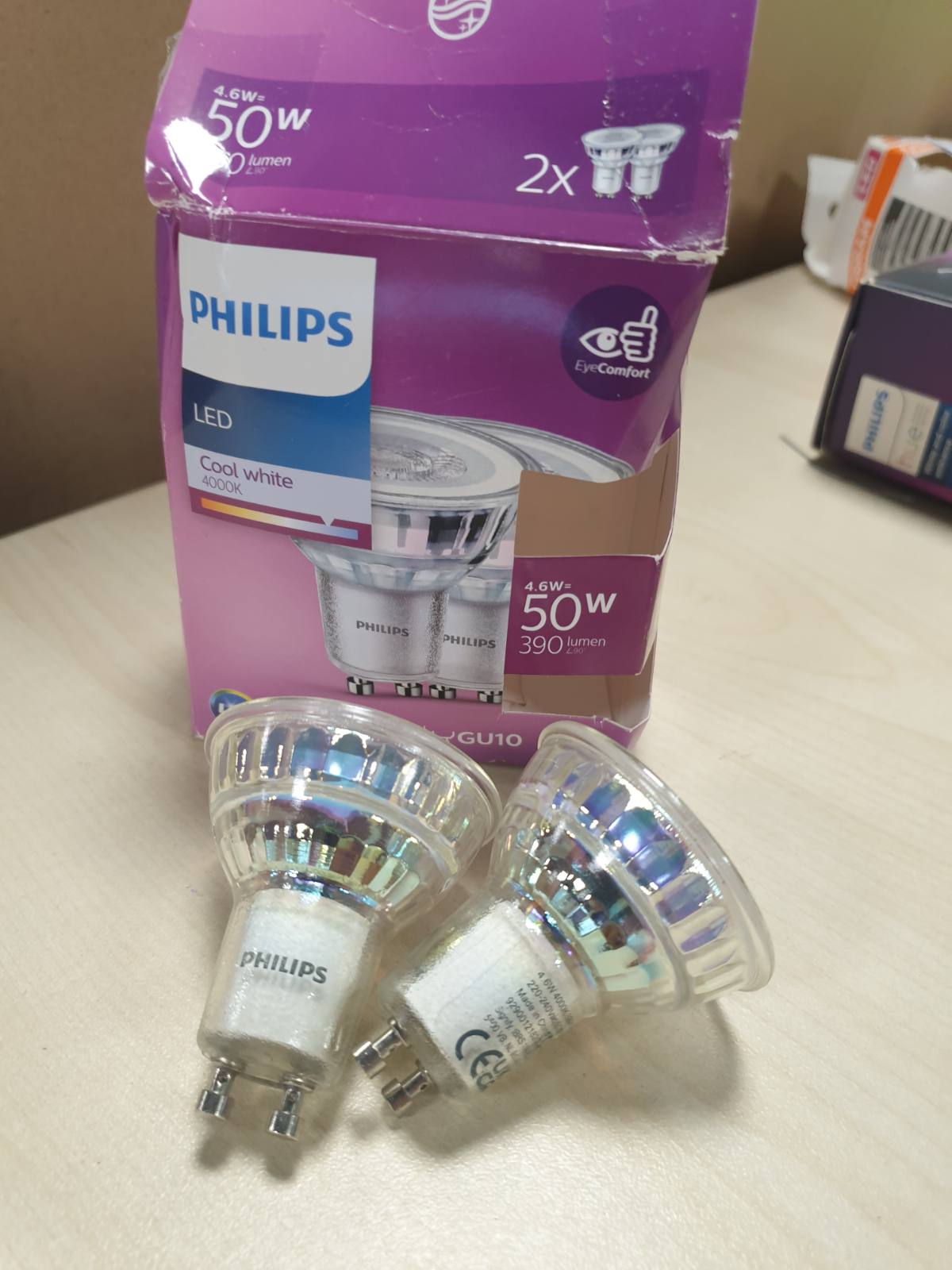 198744 - PHILIPS Llambë LED GU10, 50W, e Bardhë e Ftohtë, Materiale Qelq, Pako me 2 copë