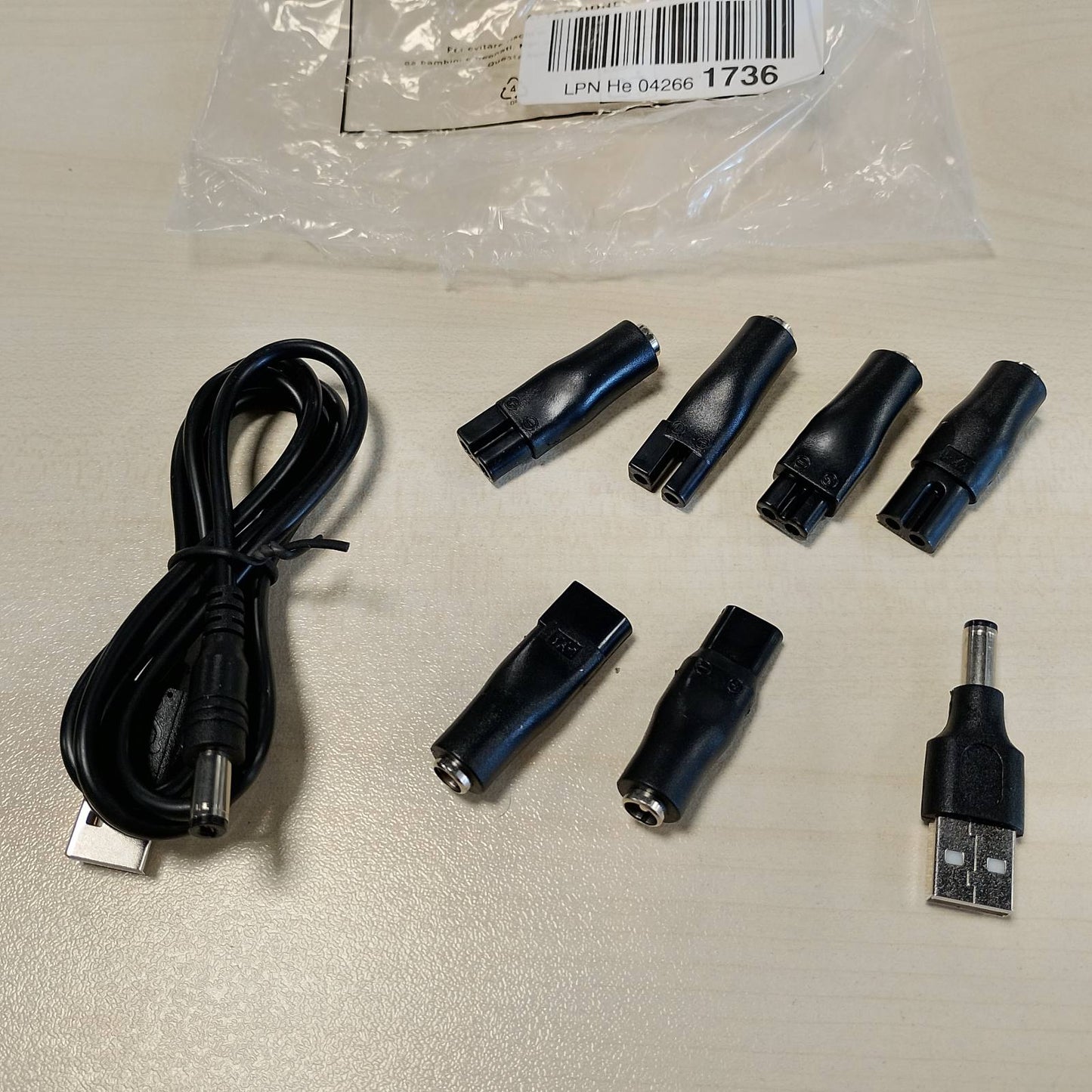 294506 - GLASFENGTH Kabllo karikimi USB 5V për makinë rroje, pako me 7 copë, me 6 adaptorë prizash