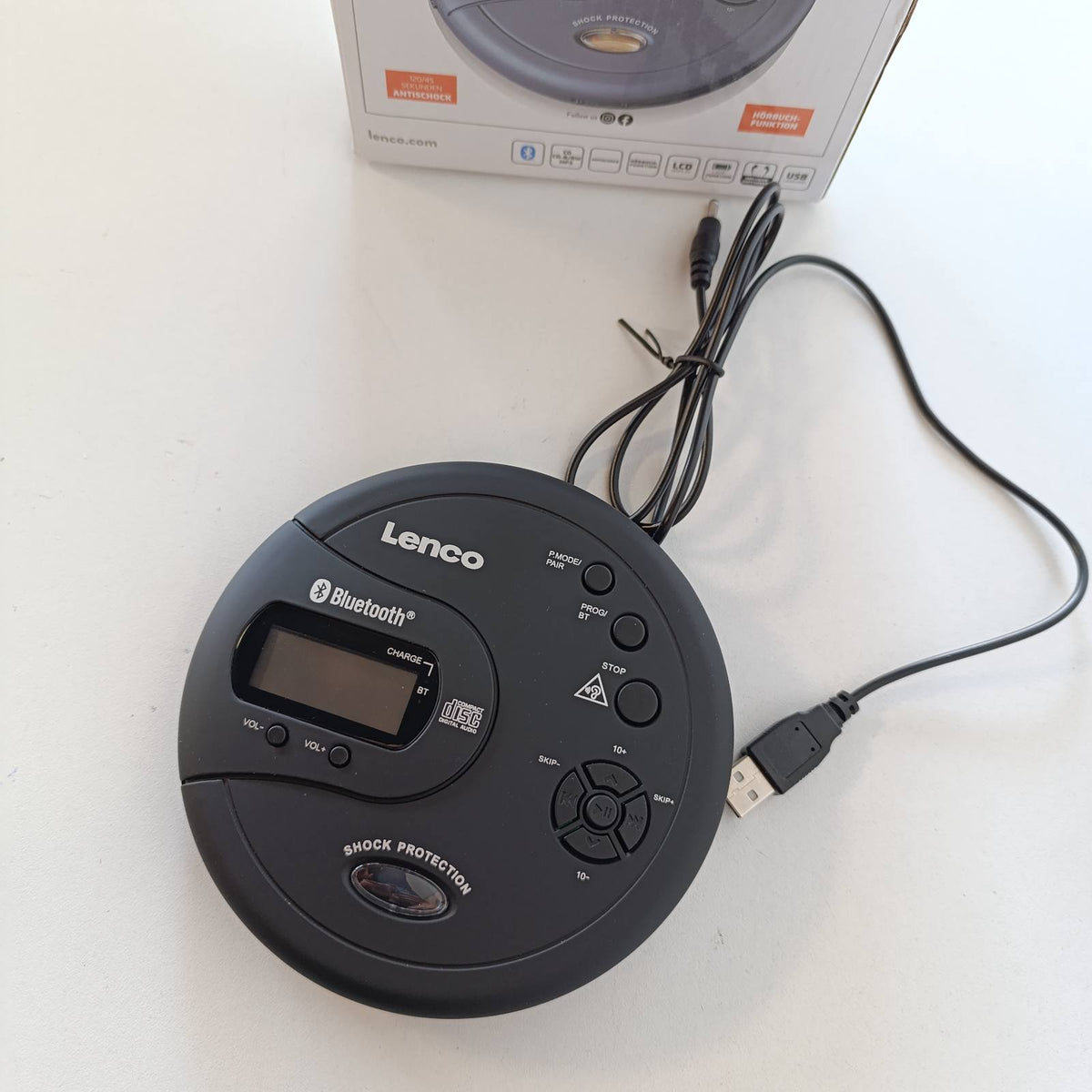 299246 - LENCO CD-300 Walkman për CD, Bluetooth, Funksion MP3, Kundër goditjeve, 2 bateri 2000mAh, E zezë