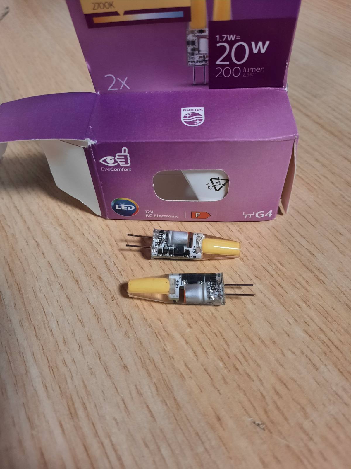 186367 - PHILIPS Llampë Standarde LED, Ndërrim për Hallogjen 20W, Bazë G4, Dritë e Ngrohët Bardhë 2700K, Pako Dyfishtë, Gjeneratë e Re