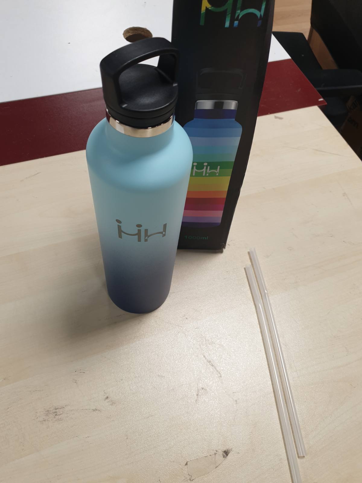 197331 - HONEYHOLLY Shishe Uji e Izoluar me Mure të Dyfishtë në Çelik Inox 18/8, Pa BPA, e Papërshkueshme nga Rrjedhjet, 1L, për Sporte, Ecje në Natyrë, Shkollë, Zyrë