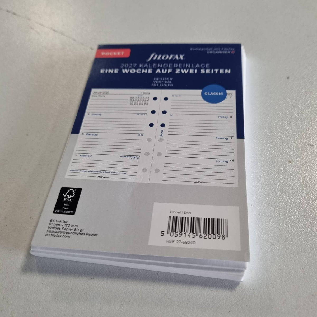 309130 - Filofax - Kalendar Xhepi, 1 Javë në 2 Faqe, Vertikal, Gjermanisht 2027